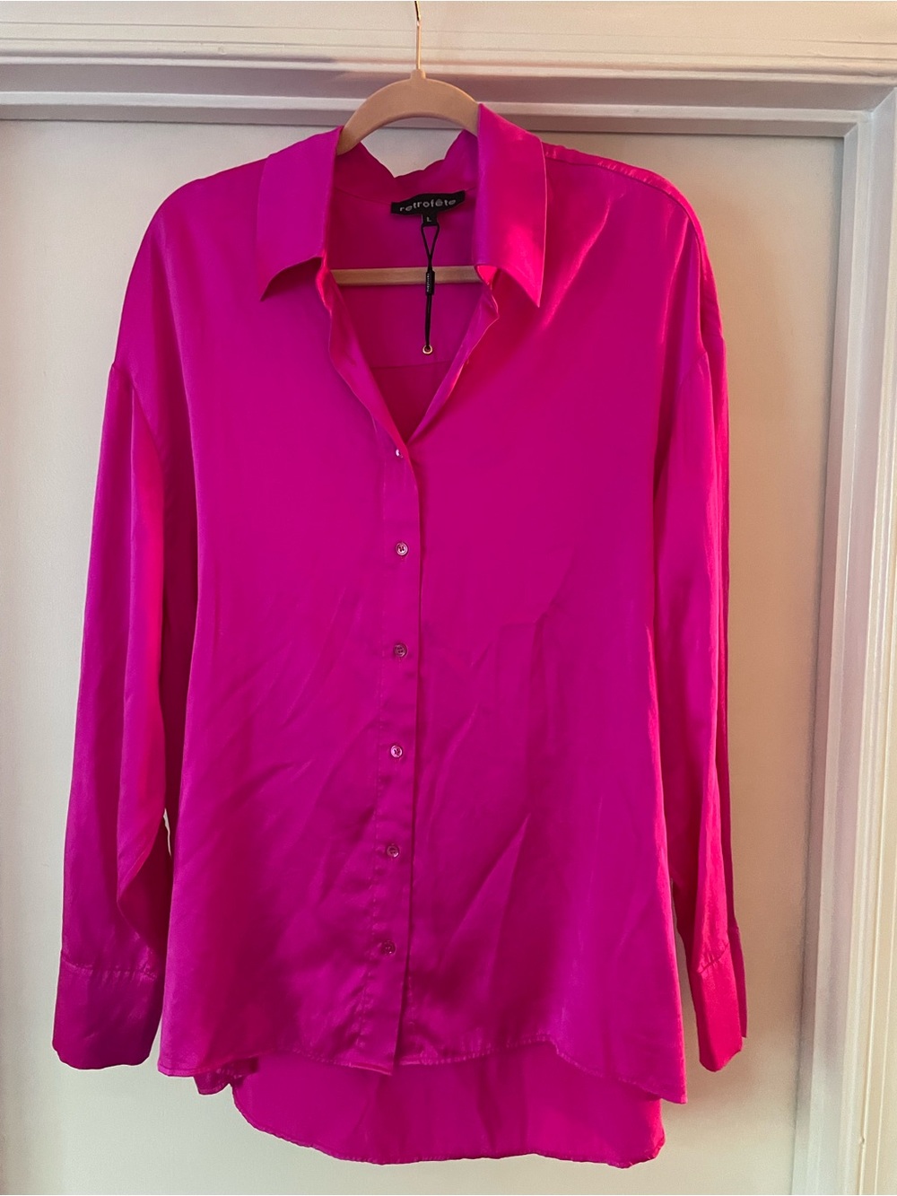 Retrofete BEC Button-Down Blouse in Neon Pink